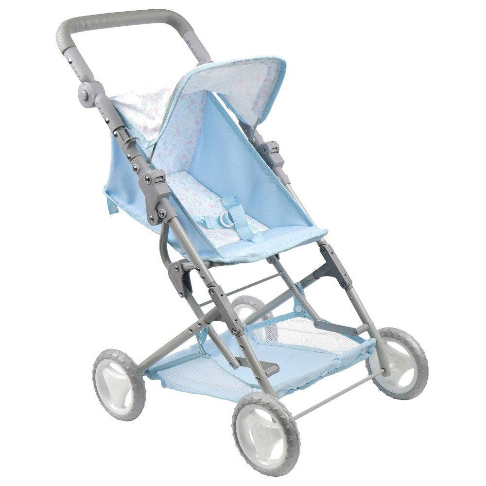 Photos - Educational Toy JC Toys Berenguer Boutique Stroller Folding Stroller with Canopy and Storage for Dolls - Blue: Metal Frame, Fits 13-20 Inch 