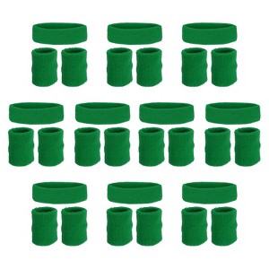 Unique Bargains Terry Cloth Sports Athletic Gym Headband Wristband Sweatband 10 Sets - 1 of 4