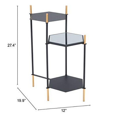 William Black and Gold Hexagonal Metal and Glass Accent Table