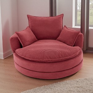 57.5" Corduroy Oversized Swivel Round Chair with Dual-Layer Cushion and 3 Pillows - 1 of 4