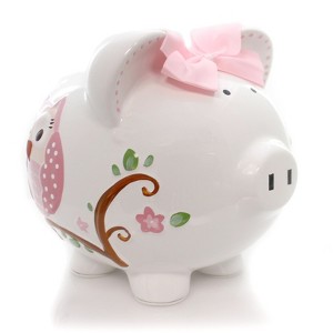 Child To Cherish 7.75 In Pink Dotted Owl Piggy Bank Money Saver Butterfly Decorative Banks - 1 of 4