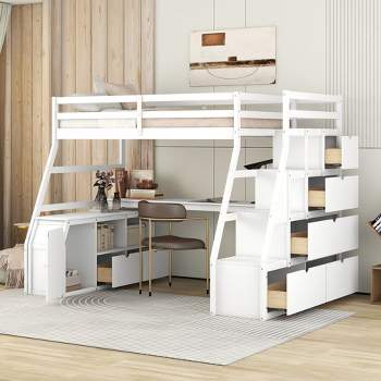 Twin Size Loft Bed with 7 Drawers, 2 Shelves and Desk - ModernLuxe