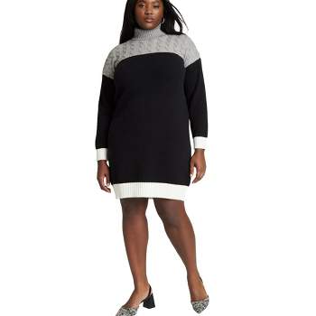 ELOQUII Women's Plus Size Colorblocked Sweater Mini Dress