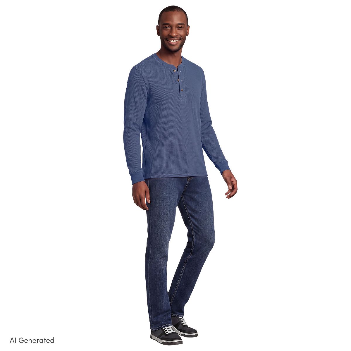 Lands' End Men's Long Sleeve Thermal Waffle Henley - thumbnail 9