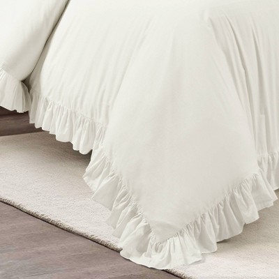 Off-White Ruffled Cotton Full/Queen Duvet Cover Set