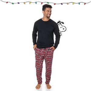 Mens' Cotton Snoopy Family Matching Pajamas 2-Piece Sets for Christmas with Woodstock Charlie Brown Linus, Valentine’s Day Gift for Him- PEANUTS - 1 of 4