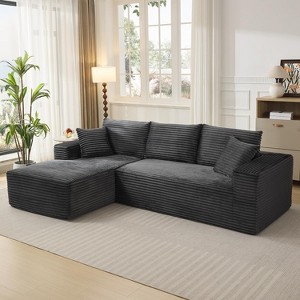 108" Sectional Couches, L-Shaped Corduroy Fabric Upholstered Modular Sectional Couches with Chaise - 1 of 4