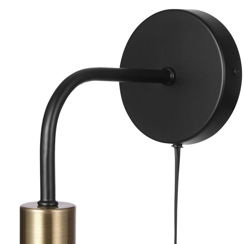 Holden 1-Light Long Arm Matte Black Plug-In or Hardwire Wall Sconce with Brass Socket - Globe Electric, 4 of 8