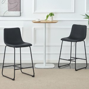 PAGED Retro Style Bar Stools Suede Bar Chairs Comfortable Dining Chairs with Non-Slip Pads for Home Pub, Set of 2 - 1 of 4