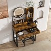 JUJABU Brown Makeup Vanity Table with Lighted Mirror, Power Outlet, 2 Drawers, Metal Legs & Chair for Bedroom or Dressing Room - 3 of 4