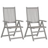 vidaXL 2 pcs Retro Style Patio Reclining Chairs with Cushions - Solid Acacia Wood in Gray Wash Finish – Adjustable Backrest - image 2 of 4