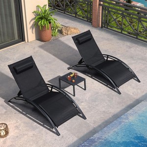 PURPLE LEAF Patio Chaise Lounge Set of 3 Outdoor Lounge Chair Beach Pool Sunbathing Lawn Lounger Recliner Chiar, Side Table Included - 1 of 4