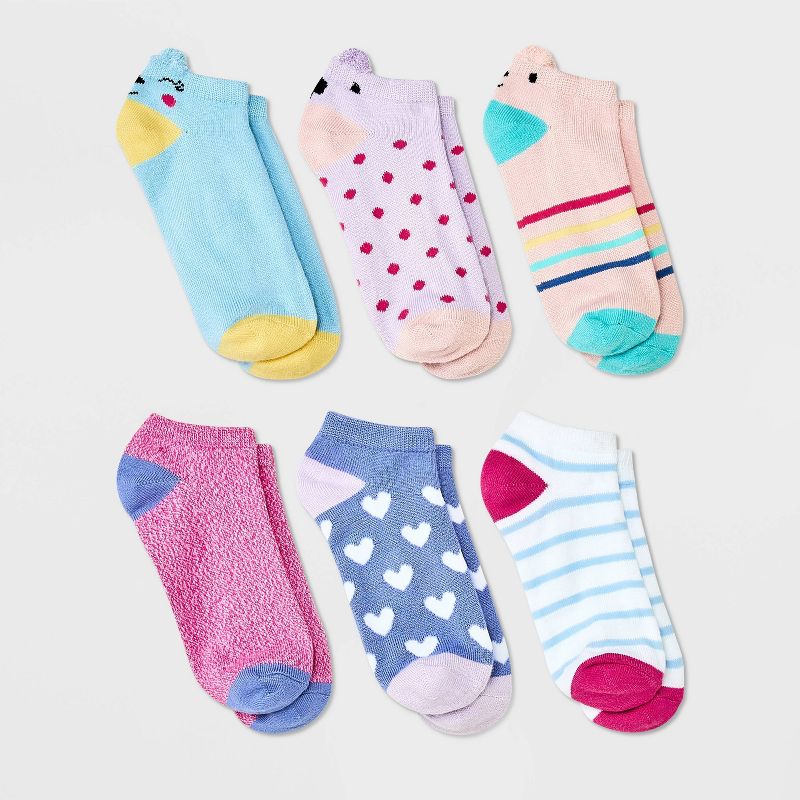 Girls' 6pk Super Soft Critter No Show Socks - Cat & Jack™, 1 of 4