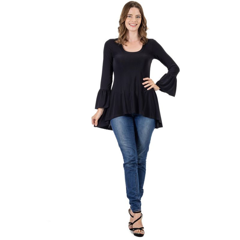 24seven Comfort Apparel Womens Long Bell Sleeve High Low Tunic Top, 1 of 6