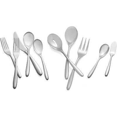 Nambe 7571 Bend Stainless Steel 45-Piece Flatware Set, Service for 8 - Silver