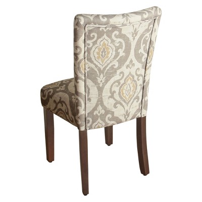 Paisley Linen Upholstered Parsons Side Chair with Wood Legs