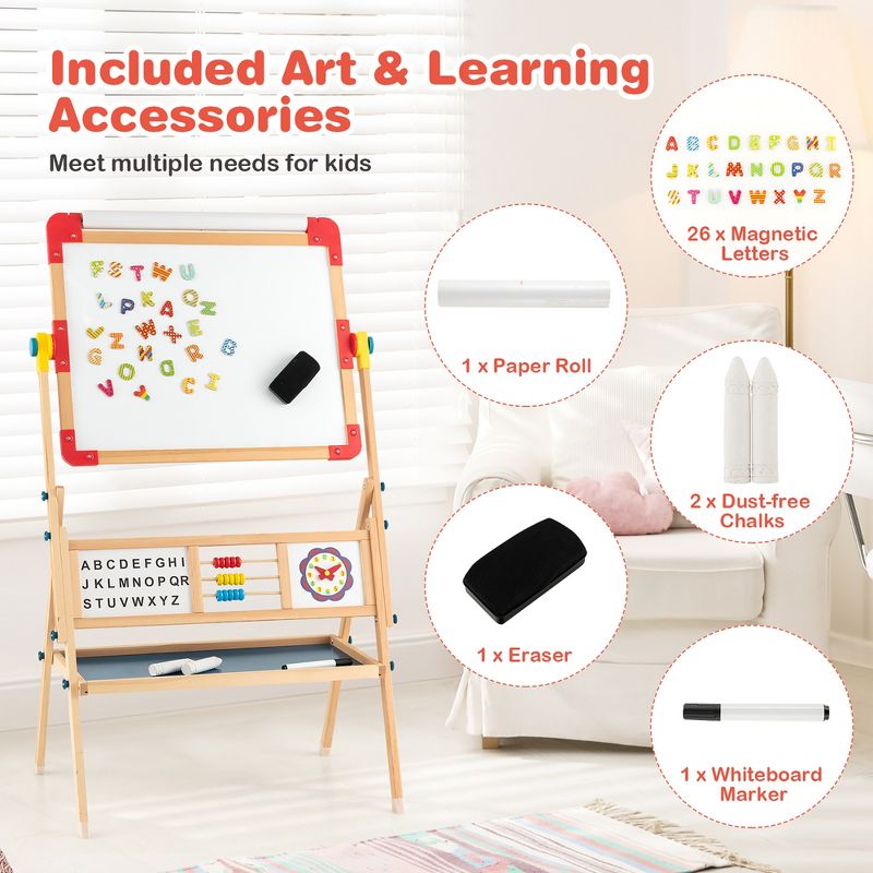 Costway 3-in-1 Wooden Art Easel for Kids Double Sided Easel with Drawing Paper Roll, 4 of 8