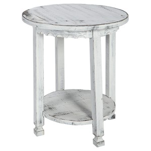 Country Cottage Round Wood End Table Antique Finish - Alaterre Furniture - 1 of 4
