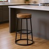 HomeRoots 26" Natural and Black Solid Wood and Iron Backless Counter Height Bar Chair - 2 of 4