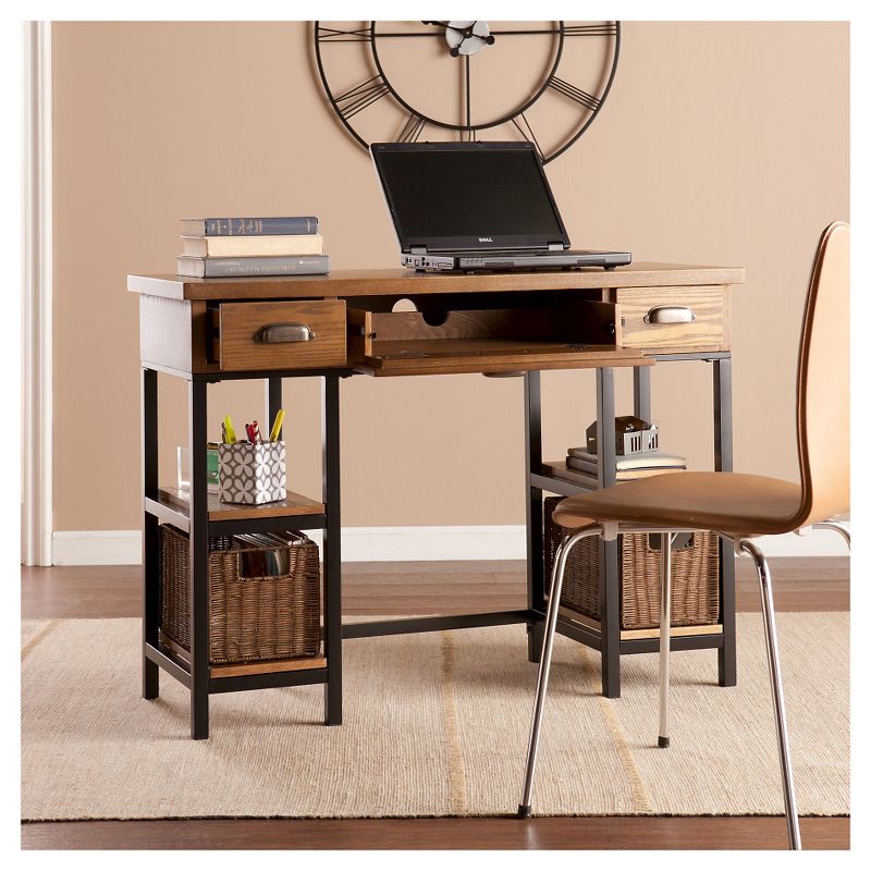 Sabrina Desk Weathered Gray/Natural Brown/Black with Brushed Silver Pulls - Aiden Lane, 4 of 5