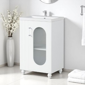 20" Bathroom Vanity with Sink,Freestanding Cabinet with Toilet Paper Holder, Two-Tier Shelf,Adjustable Shelf,Ceramic Basin - 1 of 4