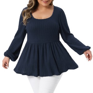 Women's Plus Size Casual Cable Knit Peplum Scoop Neck LongSleeve Trendy Blouses - Agnes Orinda - 1 of 4