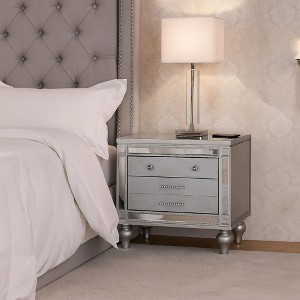 Royal Hampton Nightstand with 2 Drawers and USB Port, Silver Acacia Wood - 1 of 4