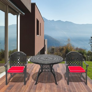 ACEPANO 3-Pieces Aluminum Patio Dining Coffee Table Set With Umbrella Hole, Red Cushions-Black - 1 of 4