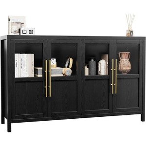 55 Inch Sideboard Buffet Cabinet with Four Glass Doors Large Modern Farmhouse Storage for Kitchen Dining and Living Room Natural - 1 of 4