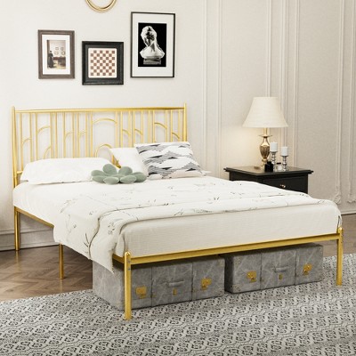 ALEXOUN Queen Gold Bed Frame, Metal Bed Frame with Headboard, Vintage Bed Frame No Box Spring Needed, Platform Bed, Victorian,Easy Assembly