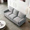 82.68" Linen Fabric 3-Seater Sofa with Storage, Round Arms, Silver Nail Trim, Solid Wood Legs - 3 of 4