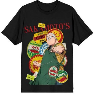 Sakamoto Days Taro Shop Stickers Men's Black Crew Neck Short Sleeve T-shirt - 1 of 2