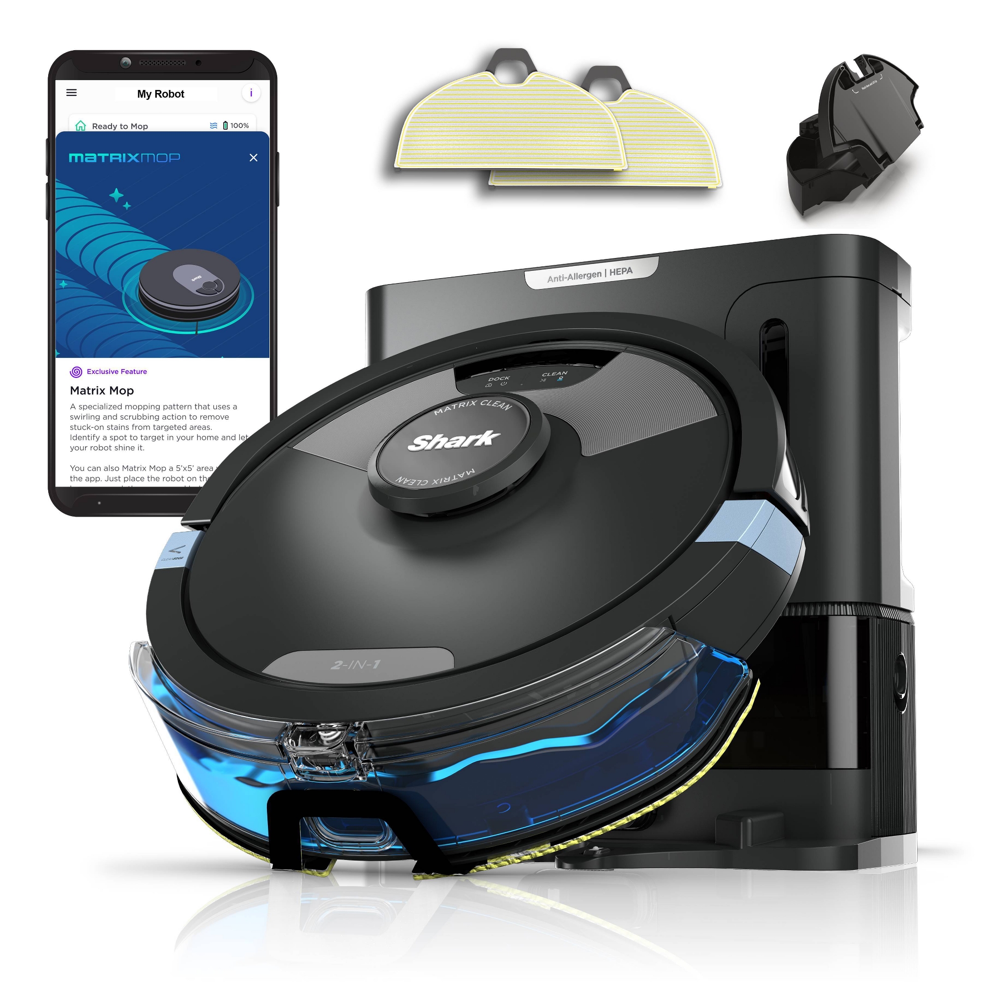Shark Matrix Plus 2-in-1 Cordless Robot Vacuum & Mop RV2610WA 10" Cleaning Path Black