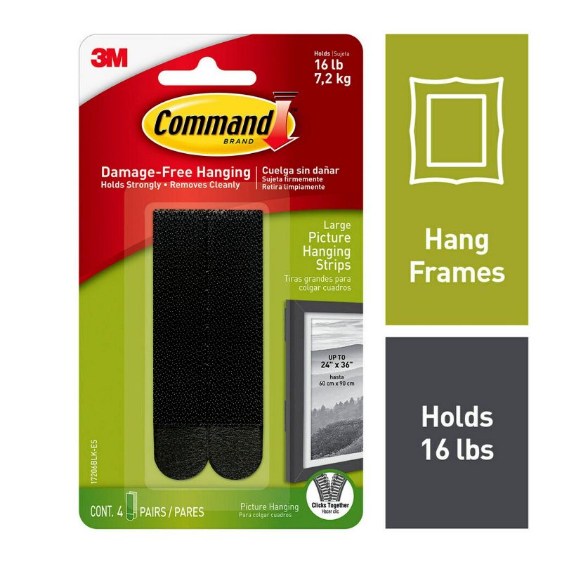 Command 4 Sets Large Sized Picture Hanging Strips Black, 3 of 25