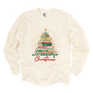 All Booked For Christmas Sparkle - Women's Garment Dyed Long Sleeve Graphic T-Shirt - 1 of 3