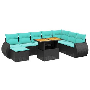 vidaXL Patio Sofa Set with Cushions Outdoor Furniture 9 Piece Poly Rattan - Black without storage - 1 of 4