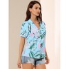 Allegra K Women's Hawaiian Floral Leaves Printed Short Sleeve Button Down Vintage Shirt - 4 of 4