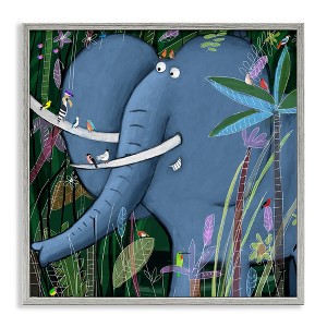 Stupell Industries Elephant Safari Illustration Children's Tropical Jungle Animal Black Framed Giclee Art - 1 of 4