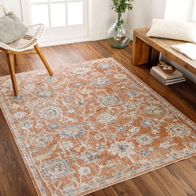 Erlanger Burnt Orange and Blue Synthetic Fur Washable Rug 2'3" x 3'9"