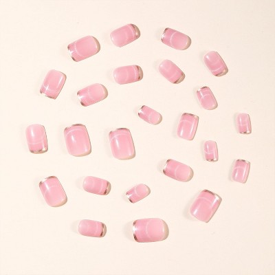 LOVELAY CREATIONS Nude Pink Short Square Press-On Nails with French Tips