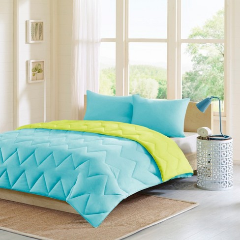 Teal Gray Penny Reversible Down Alternative Comforter Mini Set