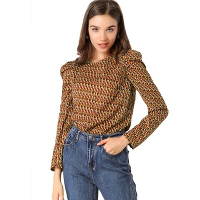 INSPIRE CHIC Women's Retro Puff Long Sleeve Round Neck Puffy Chiffon Blouse Tops