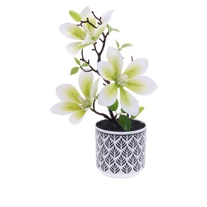 Unique Bargains Artificial Plants 3-Stem Magnolia Plastic 3.35"x3.35"x10.63" 1 Pcs - 1 of 4