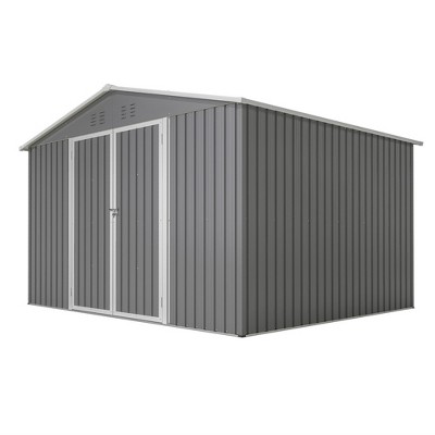 8' x 10' White Metal Outdoor Storage Shed with Lockable Doors
