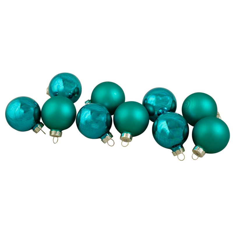 Northlight 10ct Turquoise Green 2-Finish Glass Christmas Ball Ornaments 1.75" (44.5mm), 1 of 4