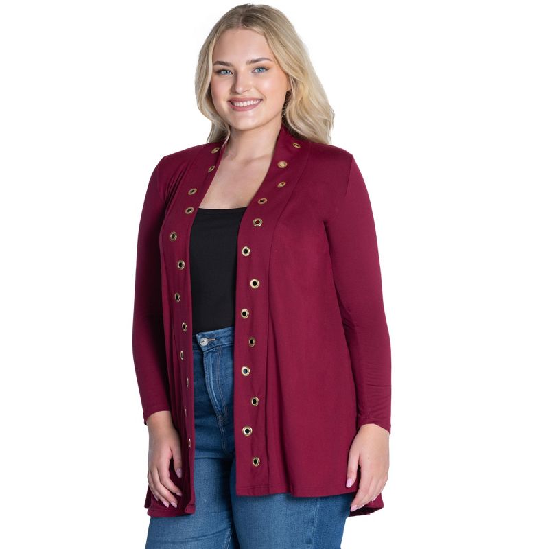 Womens Plus Size Long Sleeve Mid Thigh Open Front Cardigan, 2 of 5