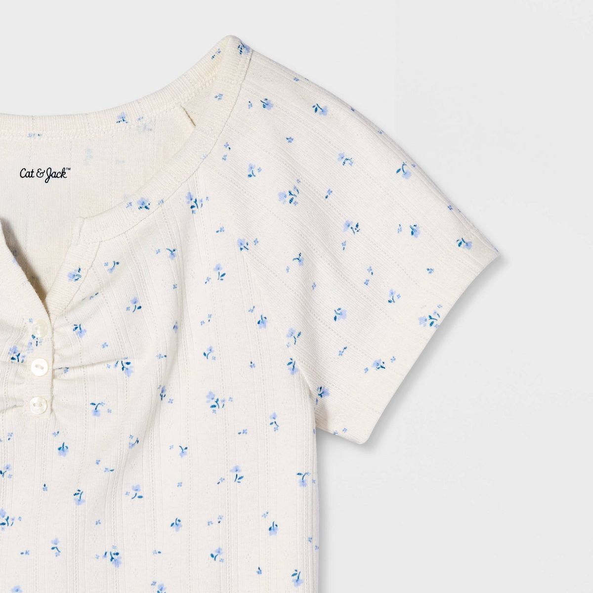 Girls' Short Sleeve Floral Printed Pointelle T-Shirt - Cat & Jack™ - thumbnail 3