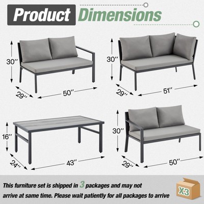 Cesicia 4-Piece Gray Patio Sofa Set with 1 Coffee Table for Backyard, Porch & Poolside