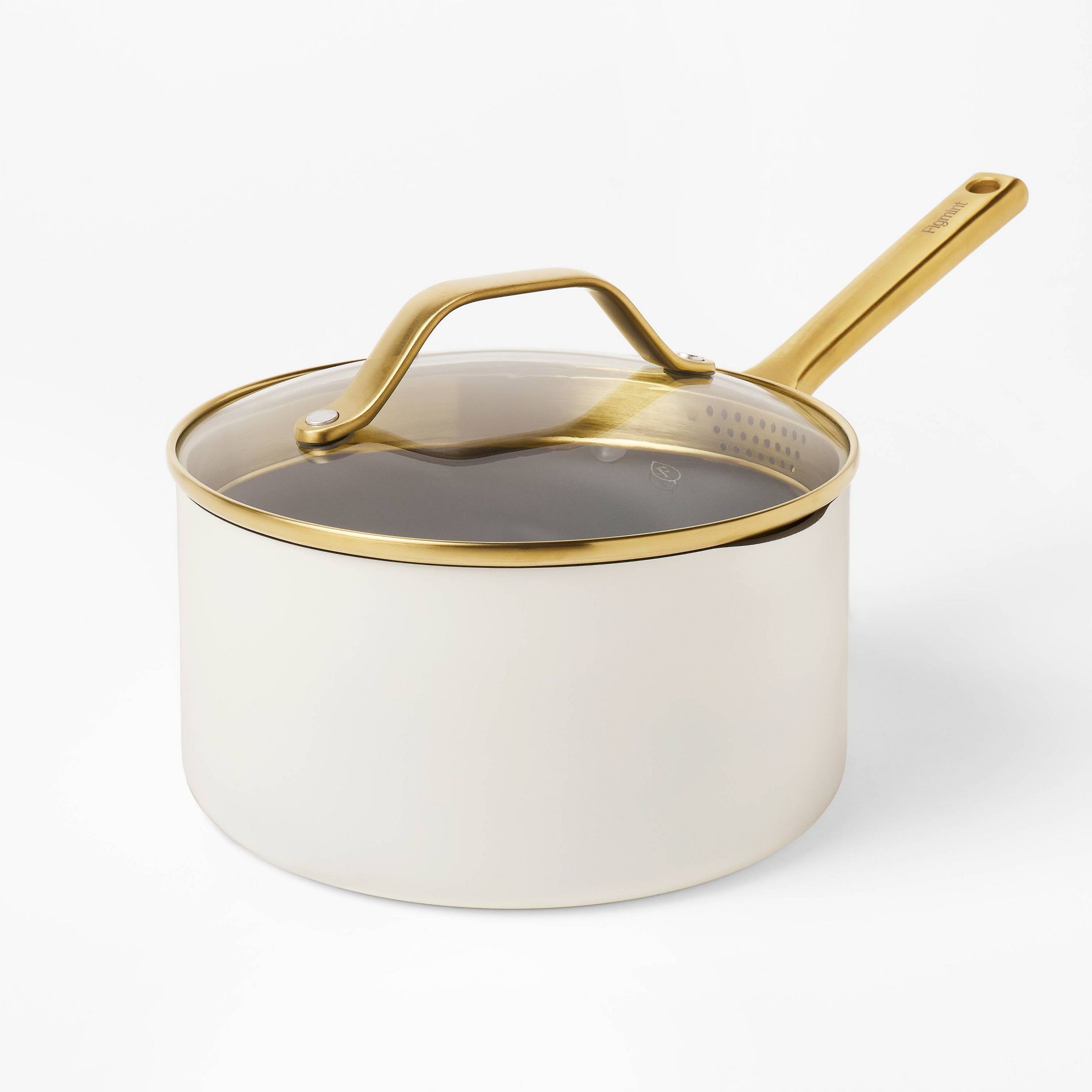 3qt Nonstick Ceramic Coated Aluminum Sauce Pan with Champagne Handle Cream - Figmint™