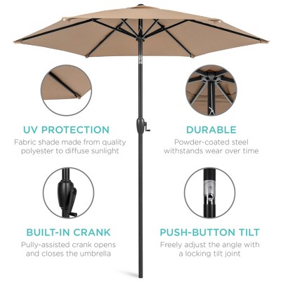 Tan 7.5ft Heavy-Duty Outdoor Market Patio Umbrella with Steel Pole
